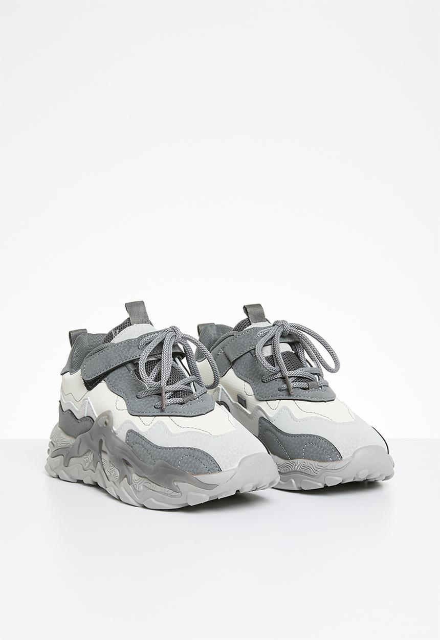 Pop Candy - Lace & adjustable strap chunky sneaker - grey
