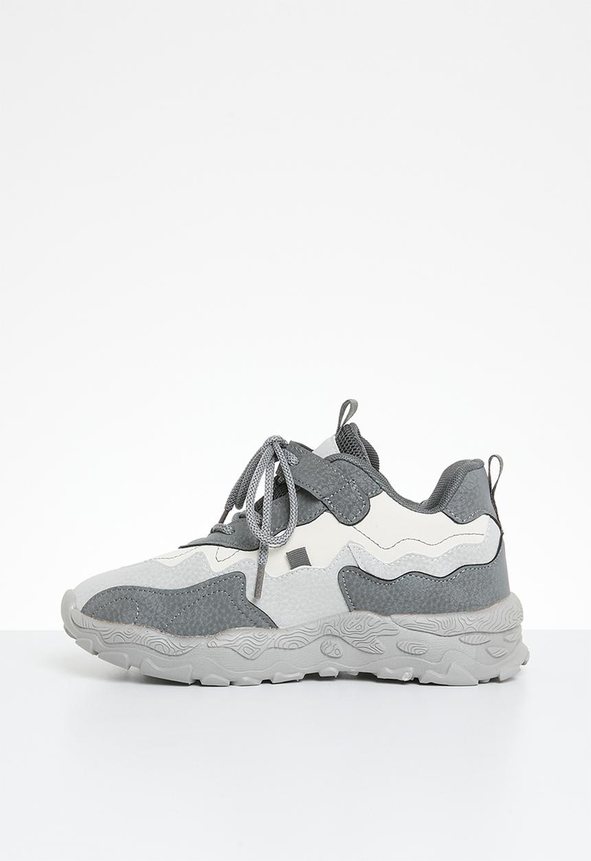 Pop Candy - Lace & adjustable strap chunky sneaker - grey