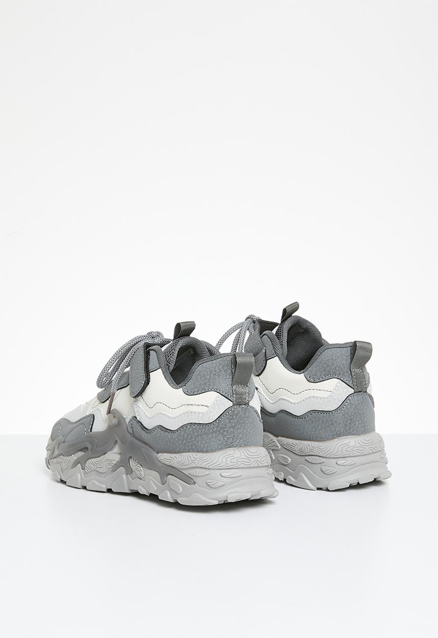 Pop Candy - Lace & adjustable strap chunky sneaker - grey