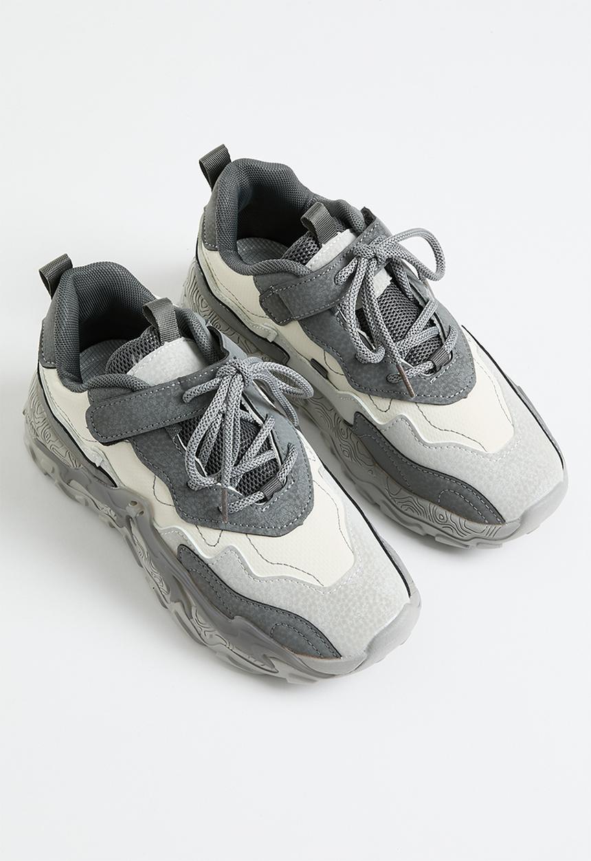 Pop Candy - Lace & adjustable strap chunky sneaker - grey