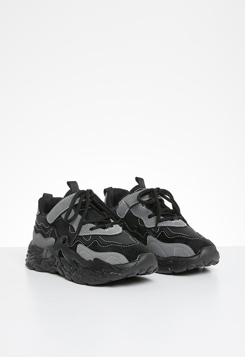 Pop Candy - Lace velcro strap Chunky sneaker - black