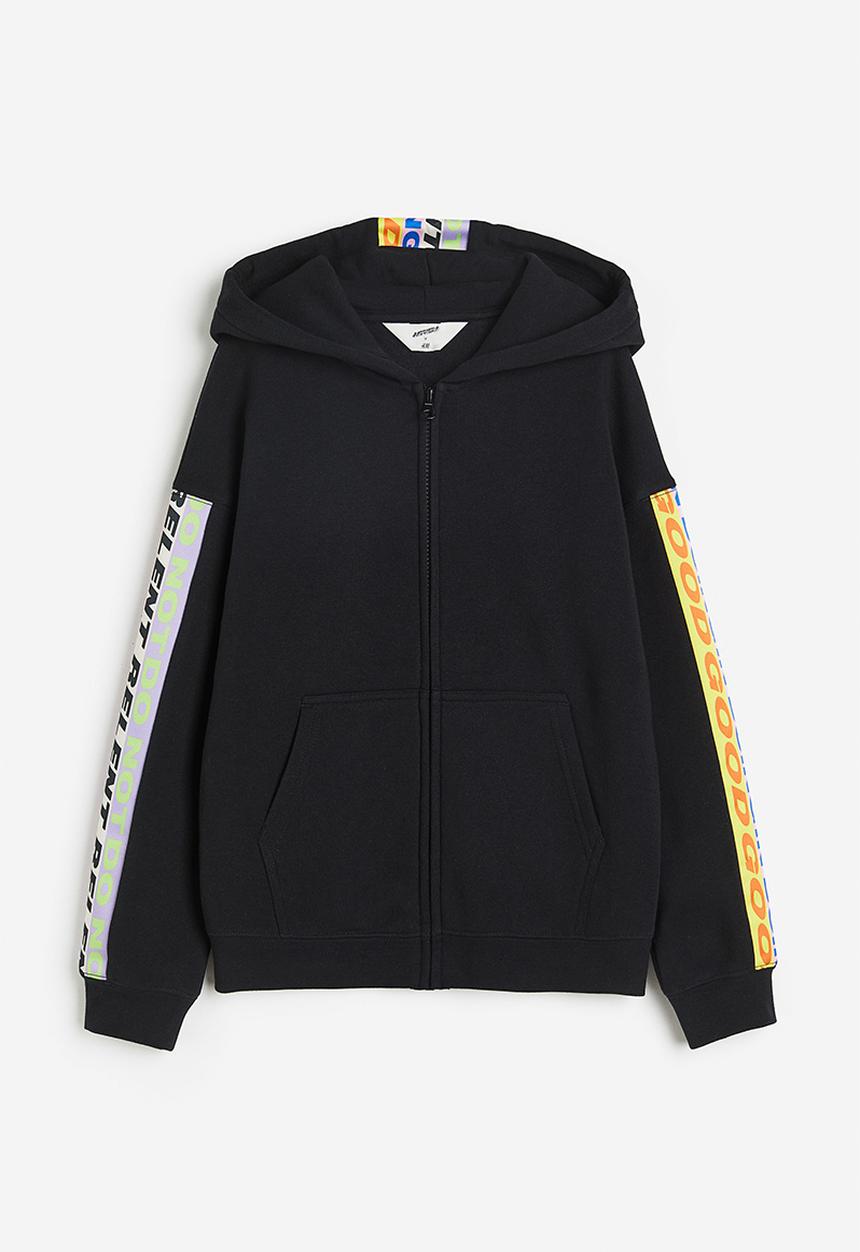 H&M - Printed zip-through hoodie - black