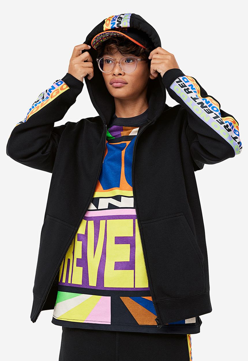 H&M - Printed zip-through hoodie - black