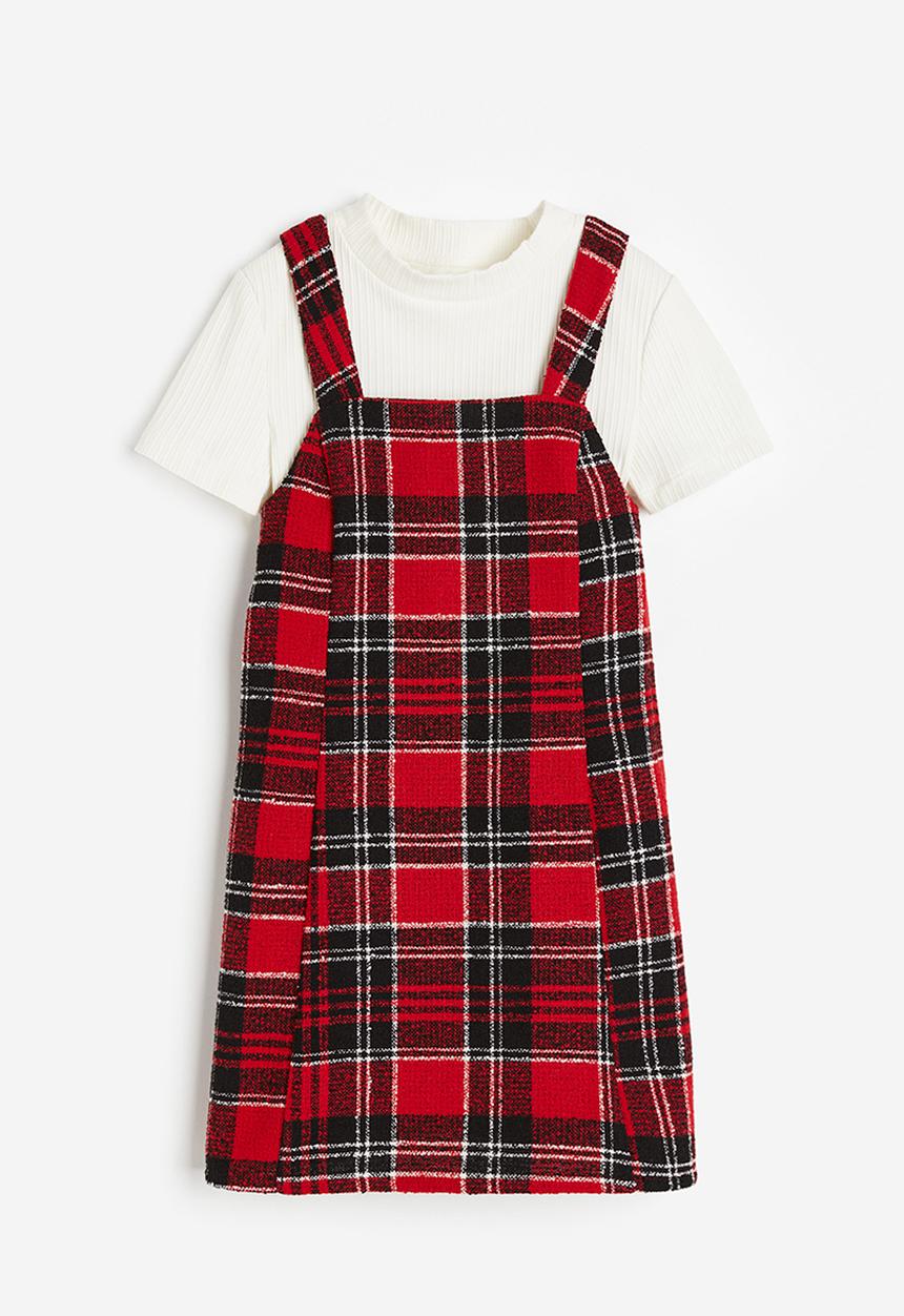 H&M - 2-piece pinafore dress set - red checked
