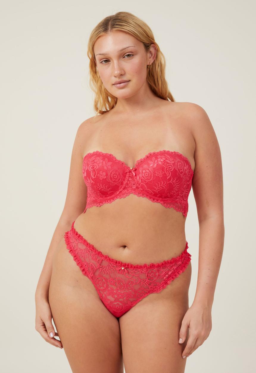 Cotton On - Enchanted Butterfly Lace G String Brief - Rose Red