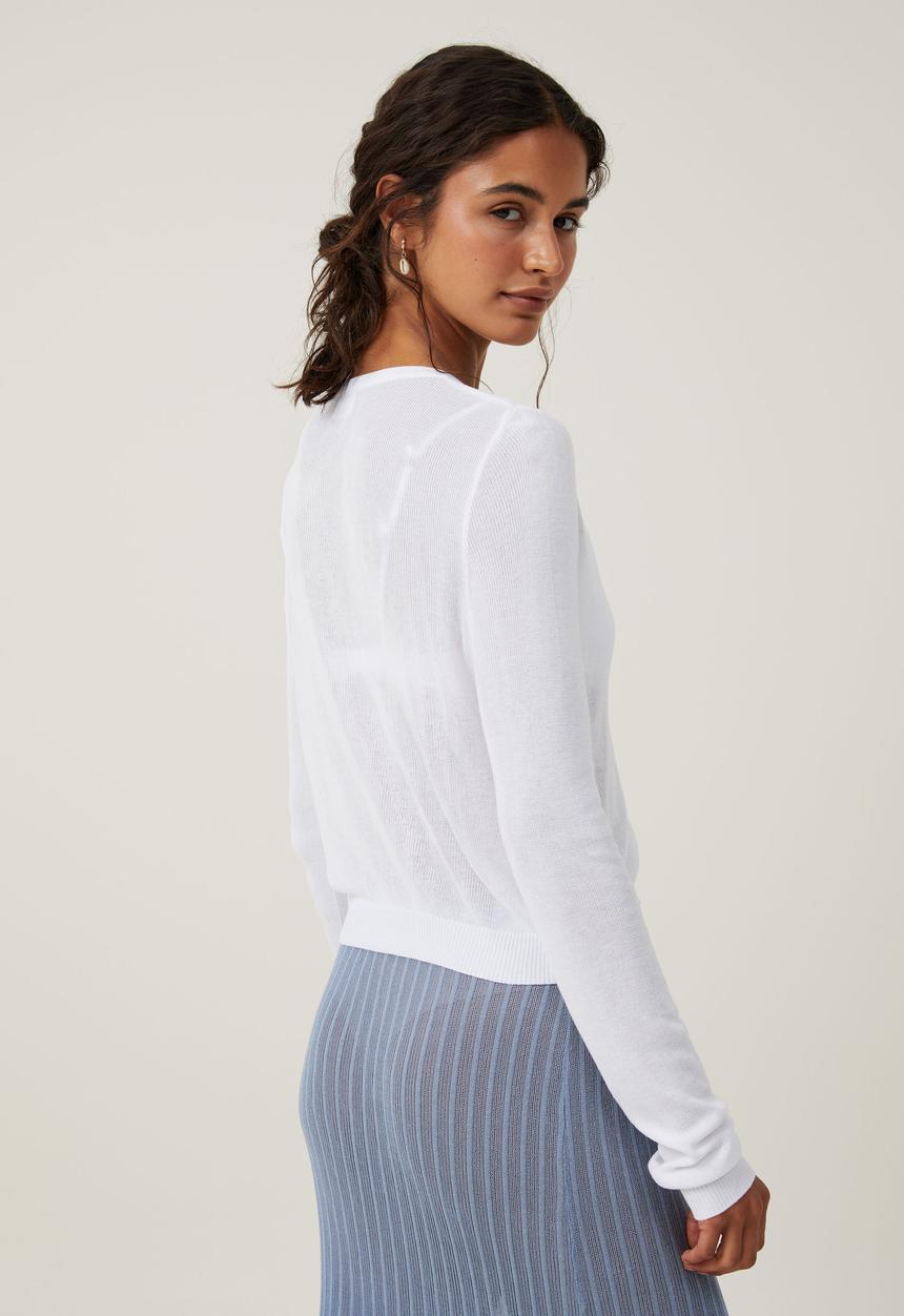 Cotton On - Sheer Knit Crew Cardigan - White