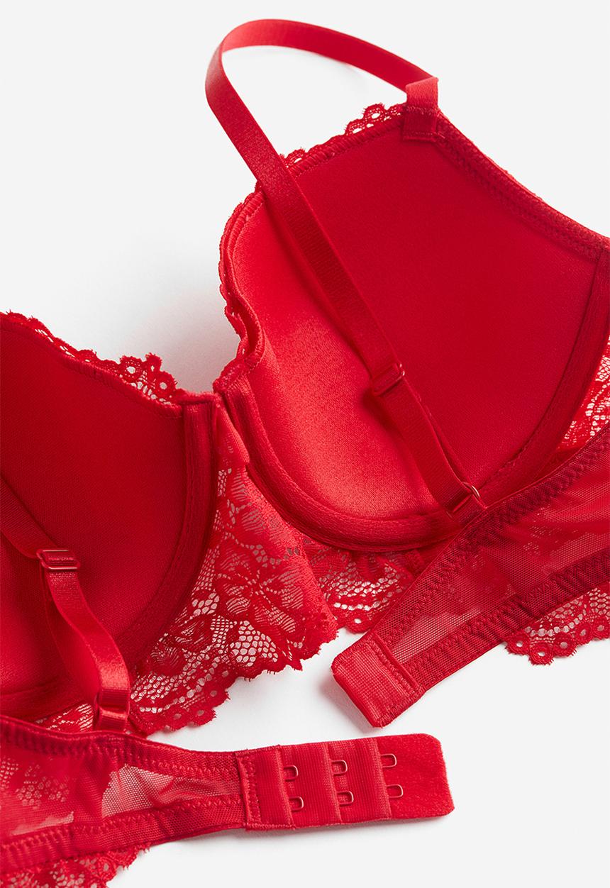 H&M - Padded underwired lace bra - red