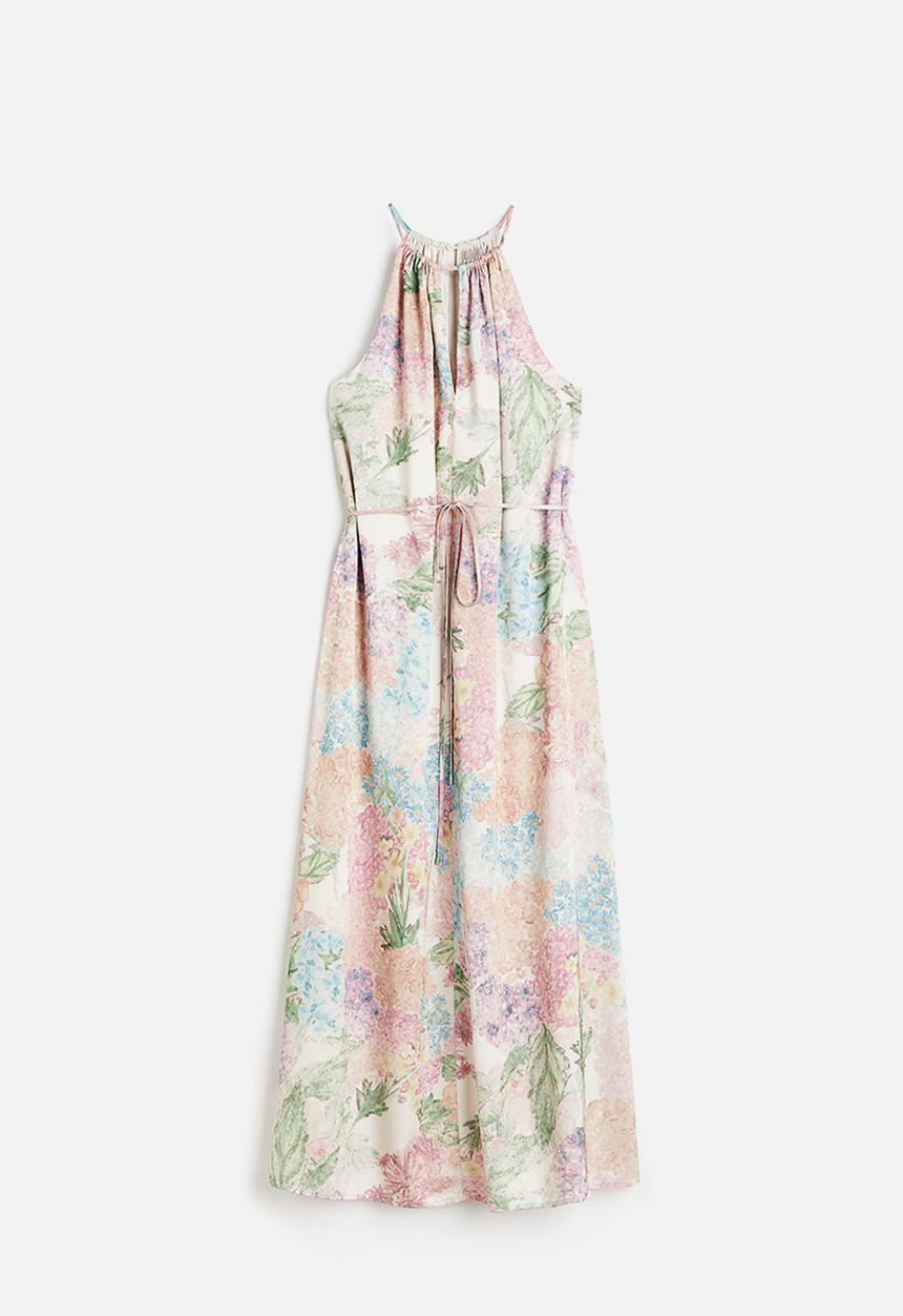 H&M - Long satin dress - light beige floral