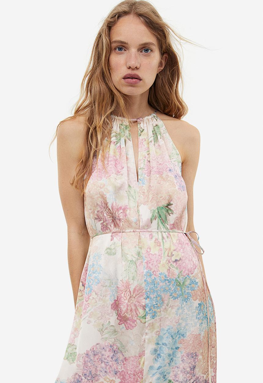 H&M - Long satin dress - light beige floral