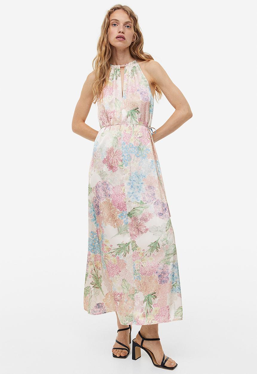 H&M - Long satin dress - light beige floral