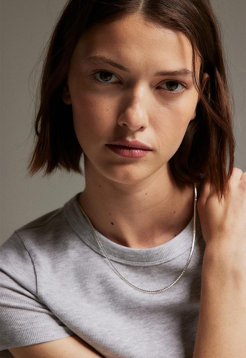 H&M - Ribbed modal-blend t-shirt -  light grey marl