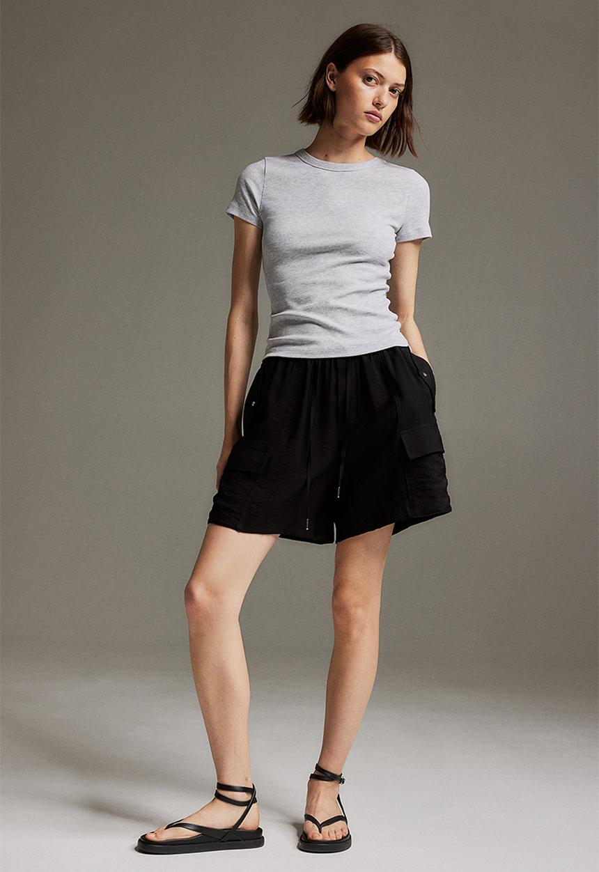 H&M - Ribbed modal-blend t-shirt -  light grey marl