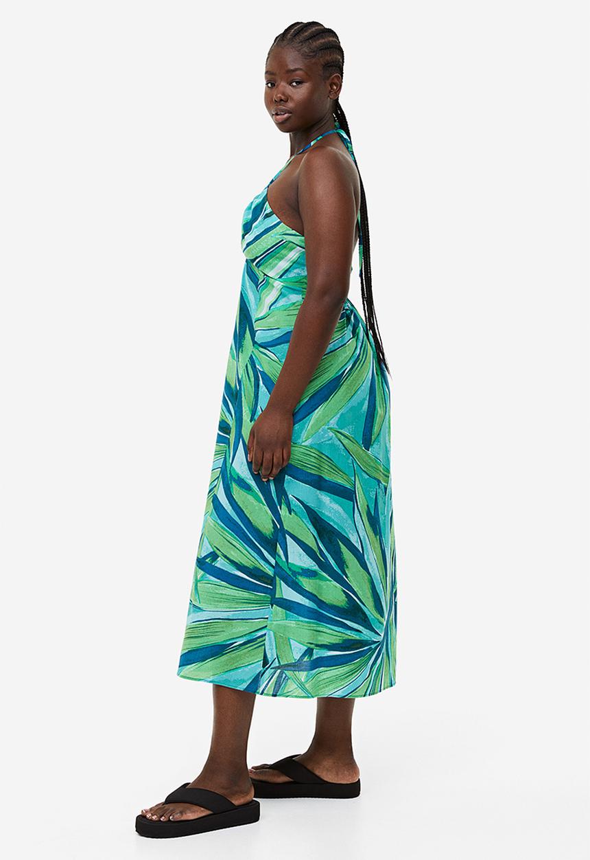 H&M - Cotton halterneck dress - turquoise patterned 