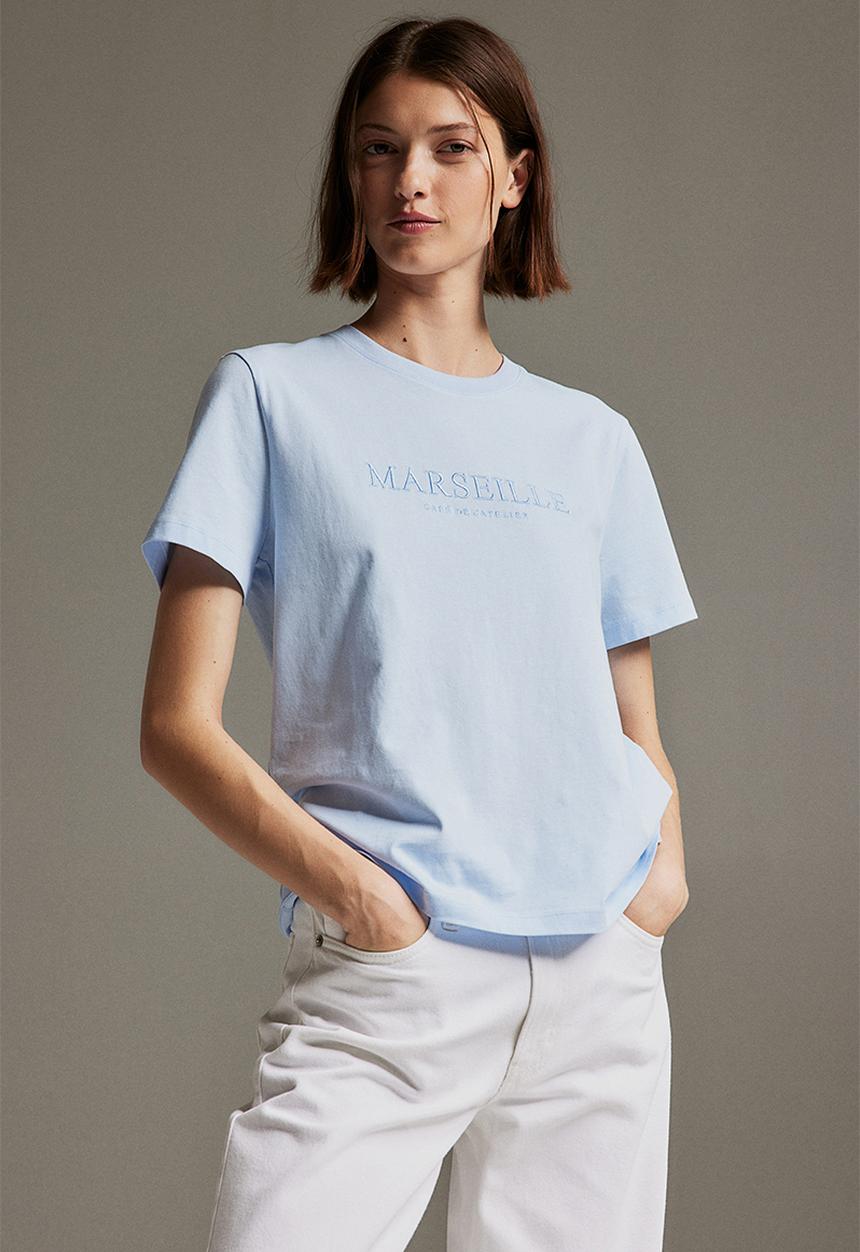 H&M - Printed t-shirt - light blue marseille