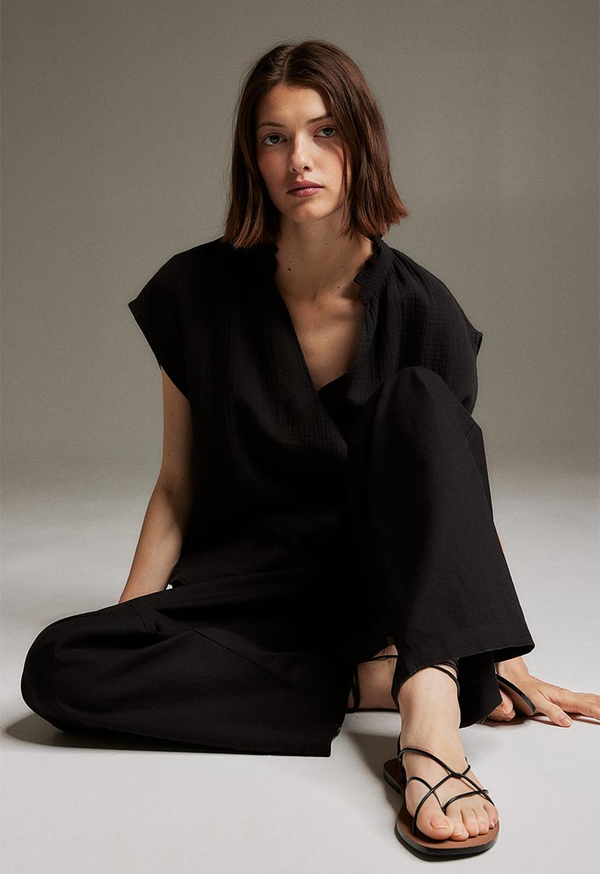 H&M - Linen-blend pull-on trousers - black