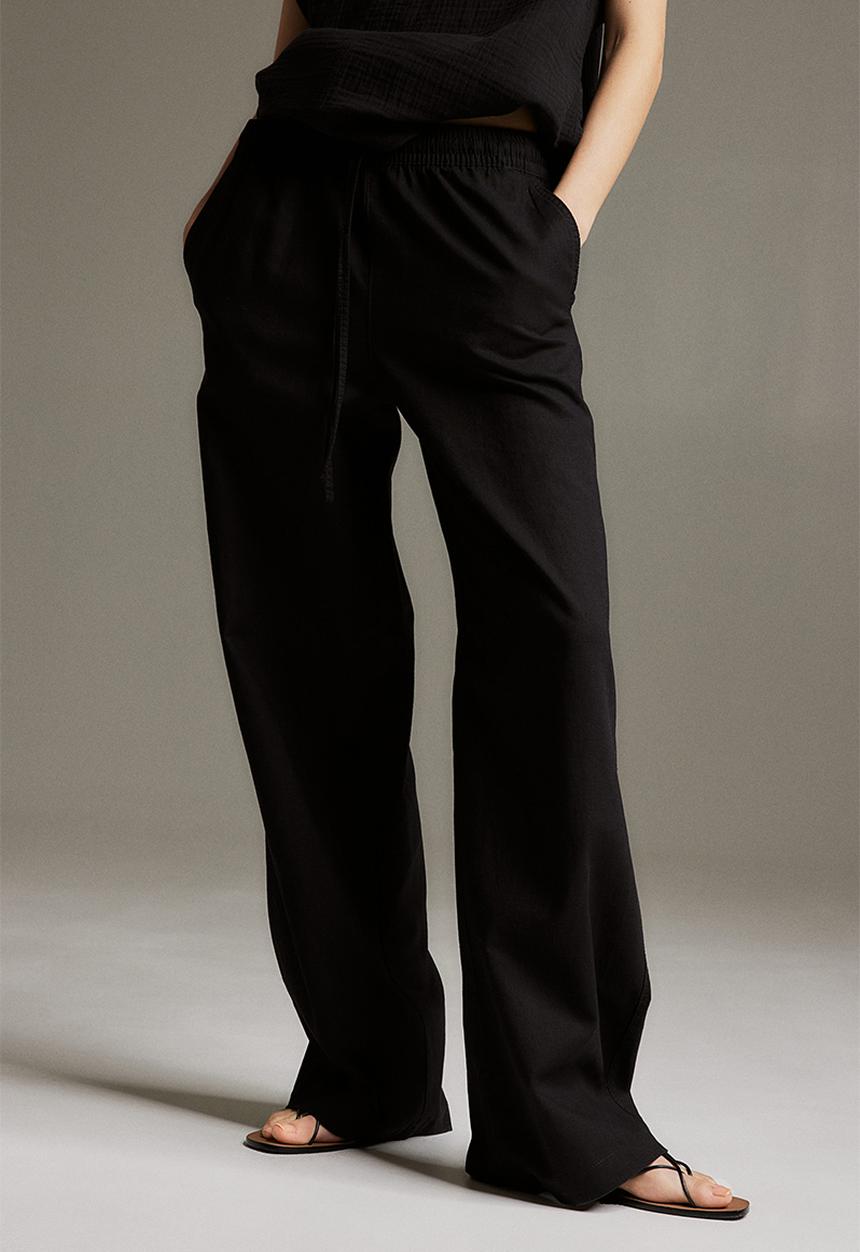 H&M - Linen-blend pull-on trousers - black