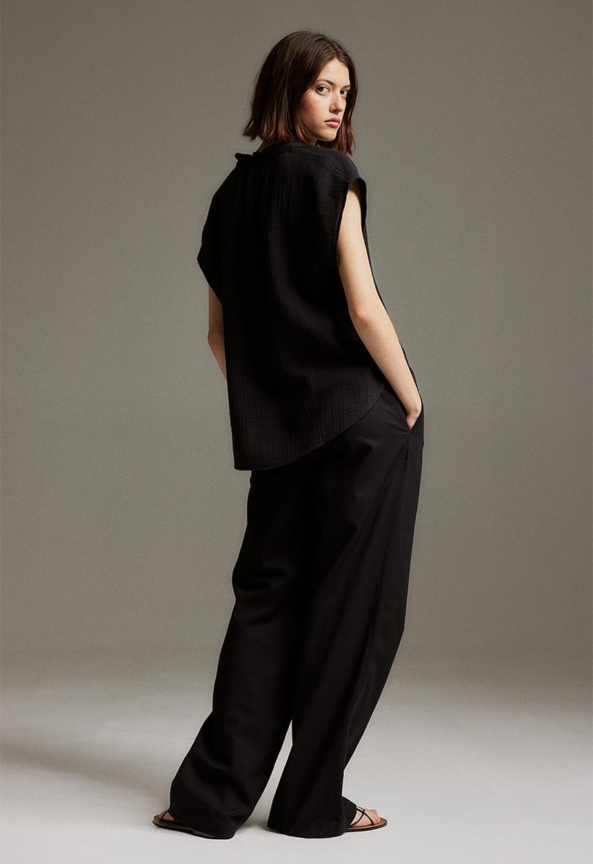 H&M - Linen-blend pull-on trousers - black