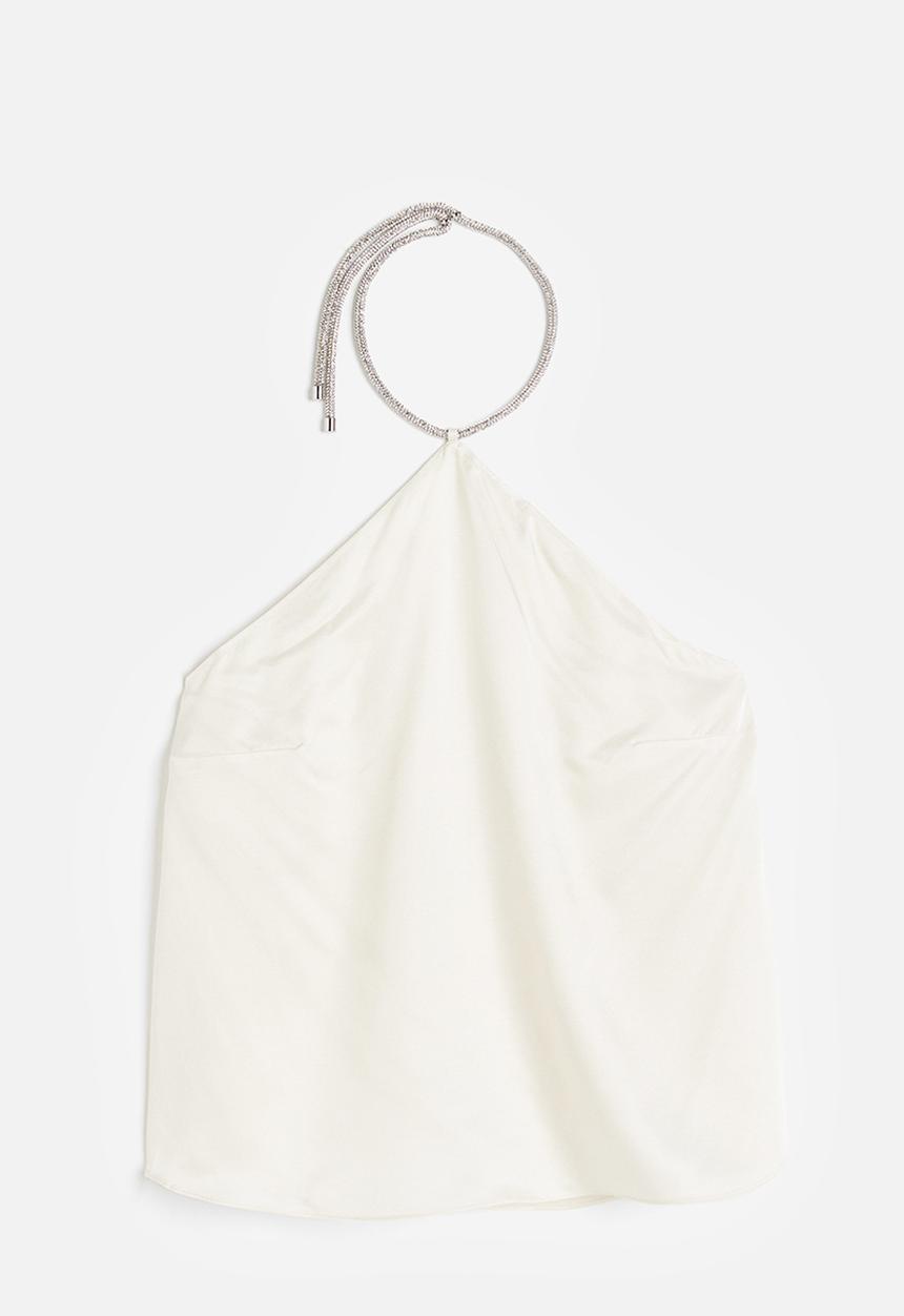 H&M - Rhinestone-strap halterneck top - cream