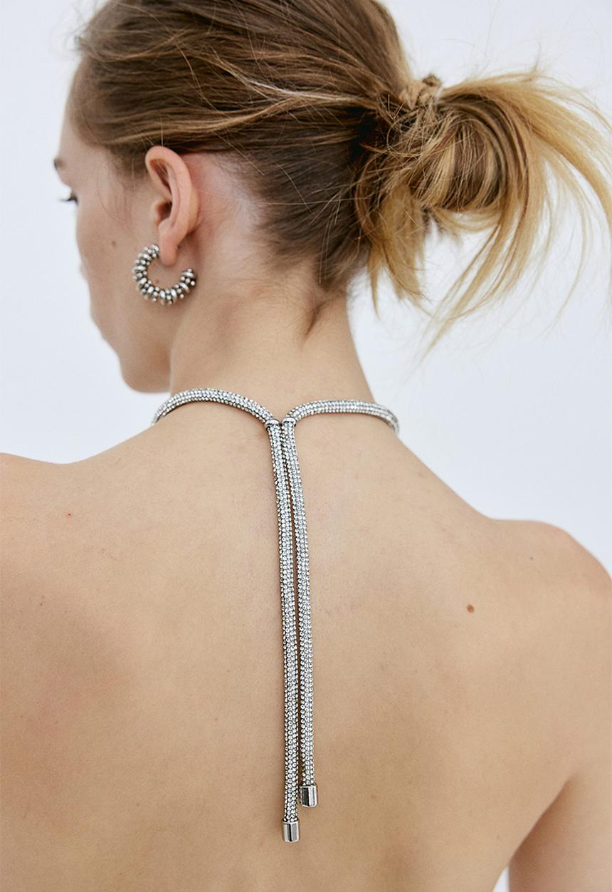 H&M - Rhinestone-strap halterneck top - cream