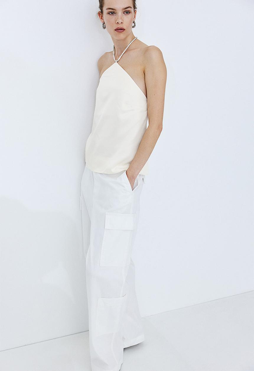 H&M - Rhinestone-strap halterneck top - cream
