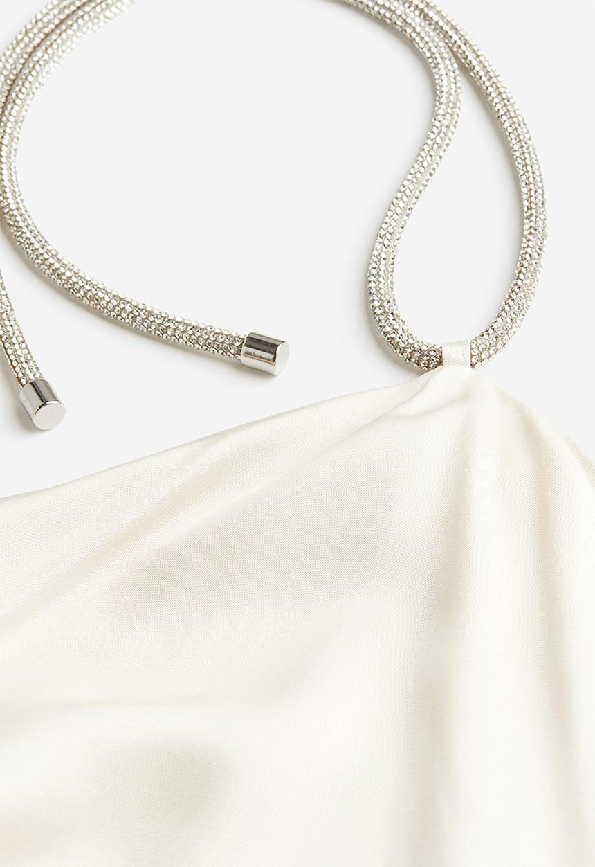 H&M - Rhinestone-strap halterneck top - cream