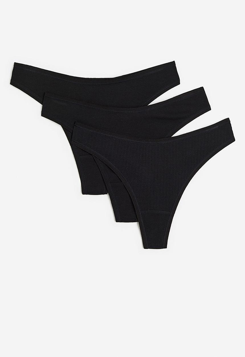 H&M - 3-Pack cotton thong briefs - black