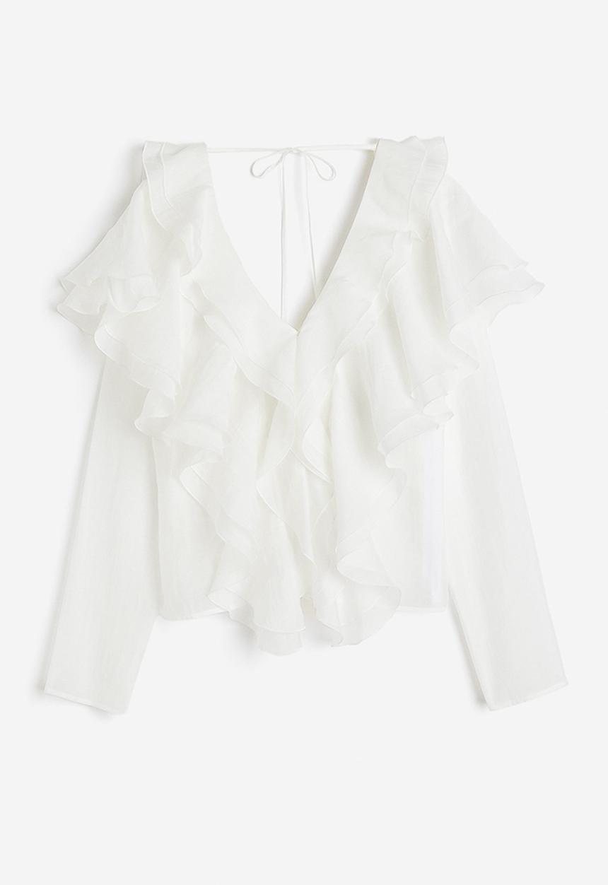 H&M - Lyocell-blend flounced blouse - white