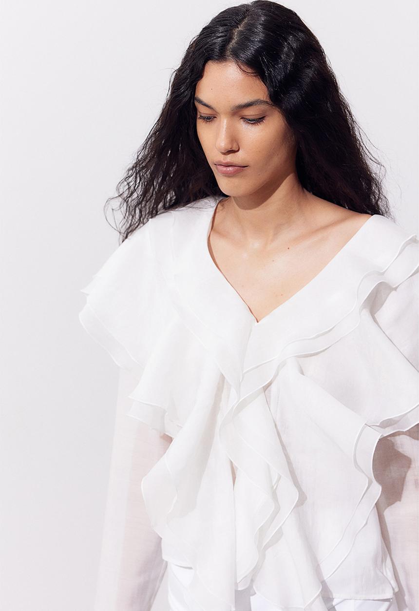 H&M - Lyocell-blend flounced blouse - white