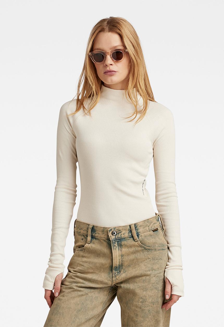 G-STAR - Slim rib mock long sleeve wmn - eggnog