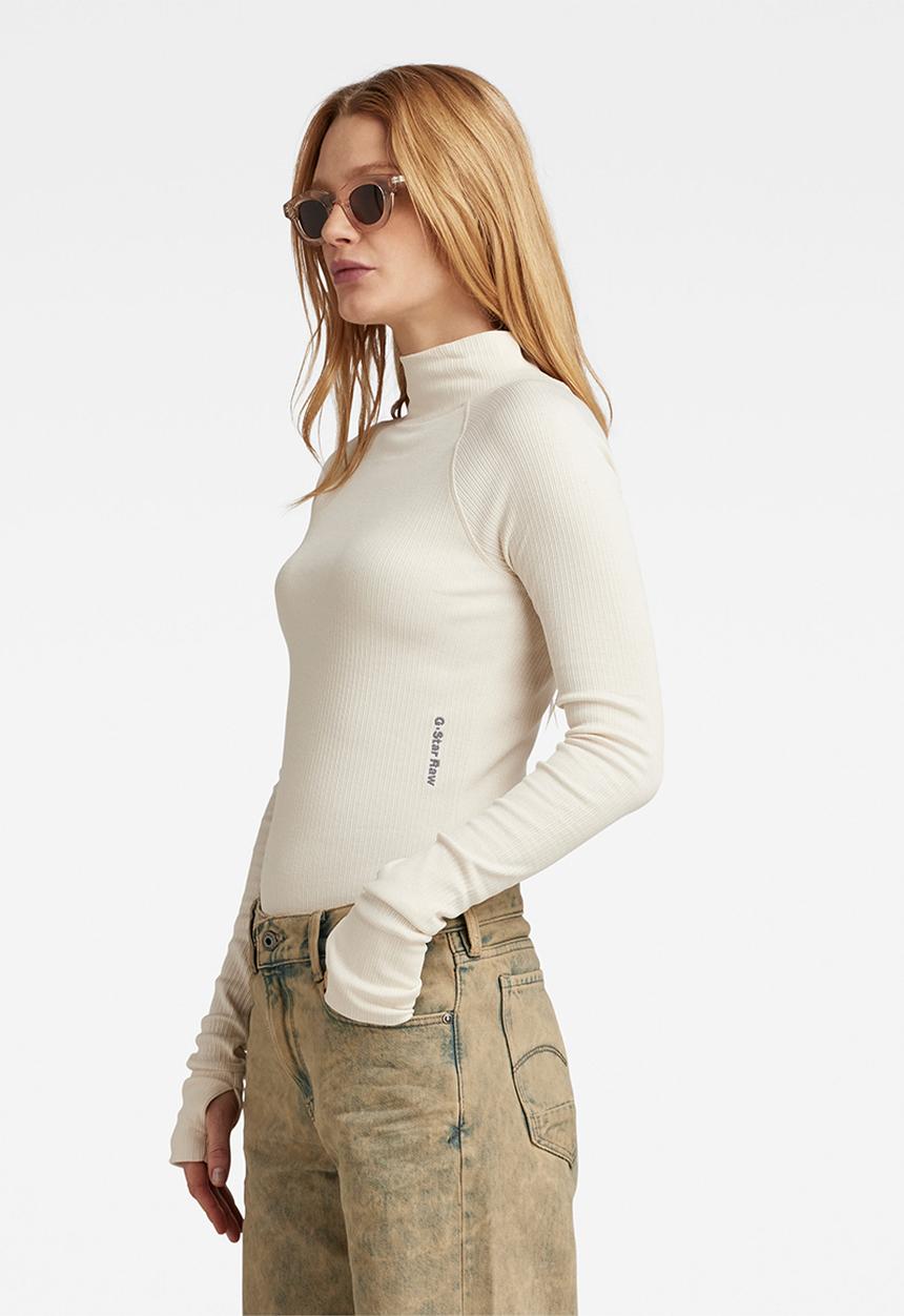 G-STAR - Slim rib mock long sleeve wmn - eggnog