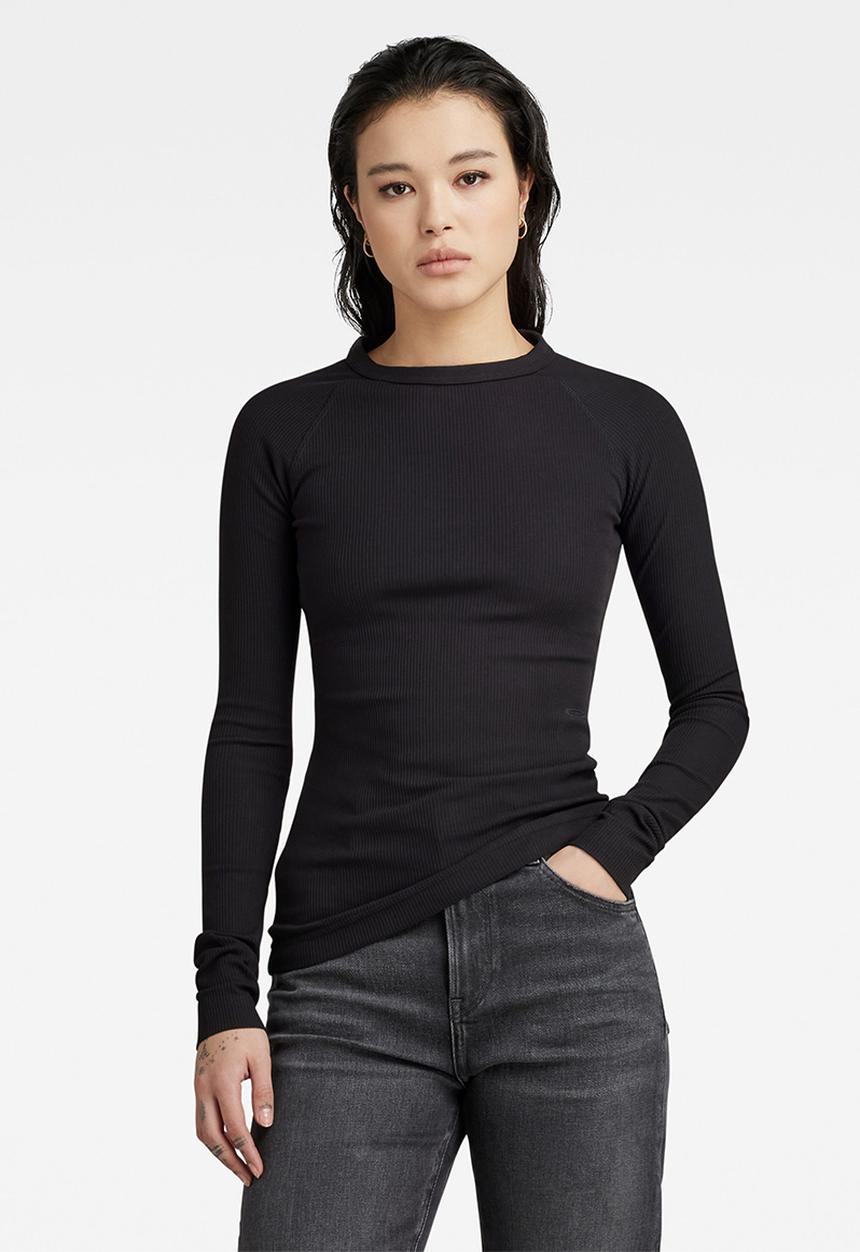 G-STAR - Slim rib r t long sleeve wmn - dk black