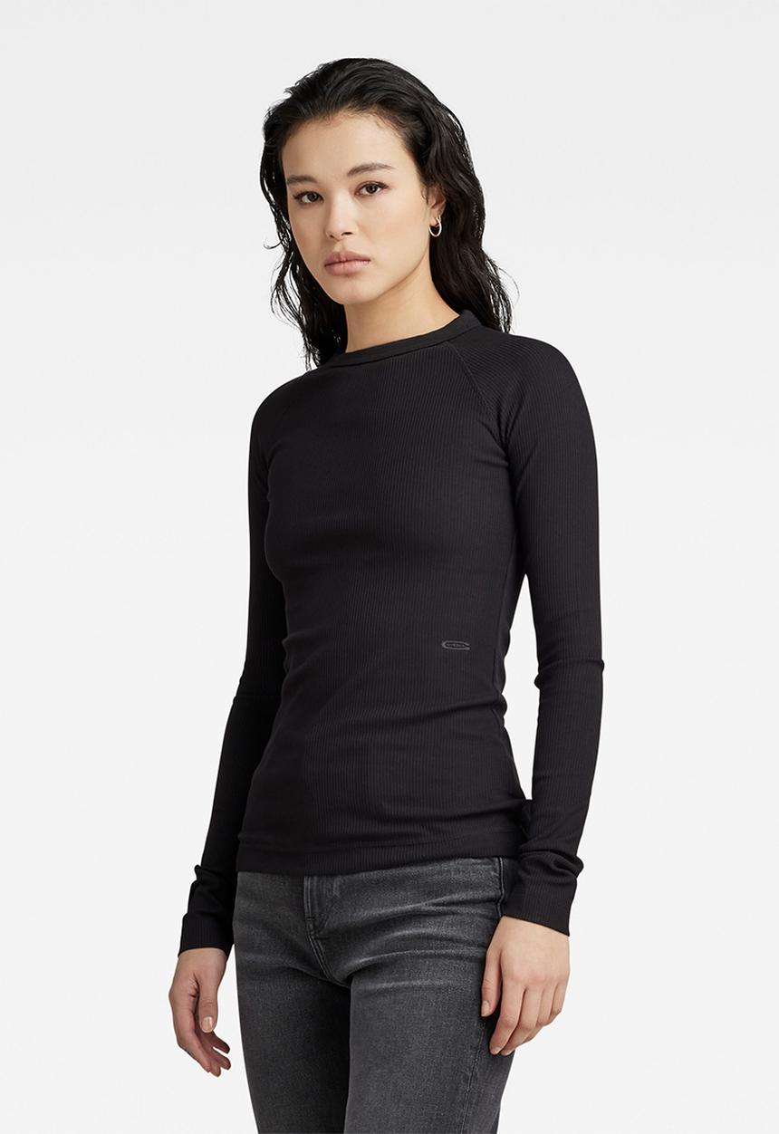 G-STAR - Slim rib r t long sleeve wmn - dk black
