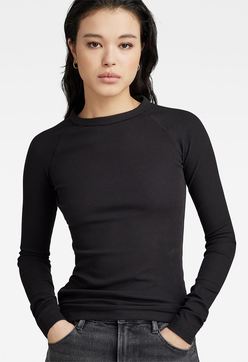 G-STAR - Slim rib r t long sleeve wmn - dk black