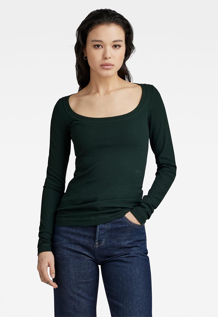 G-STAR - Slim rib scoop t long sleeve wmn - laub