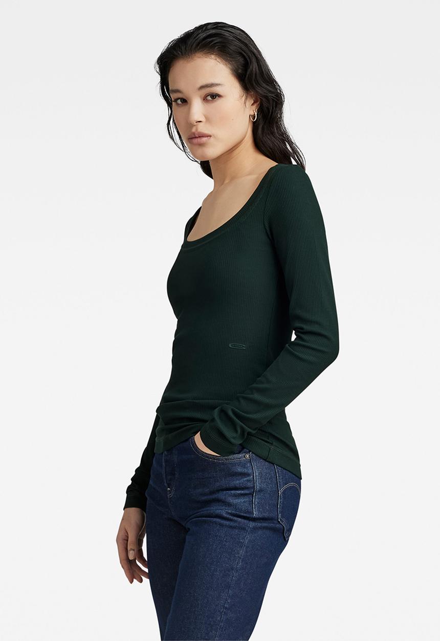 G-STAR - Slim rib scoop t long sleeve wmn - laub