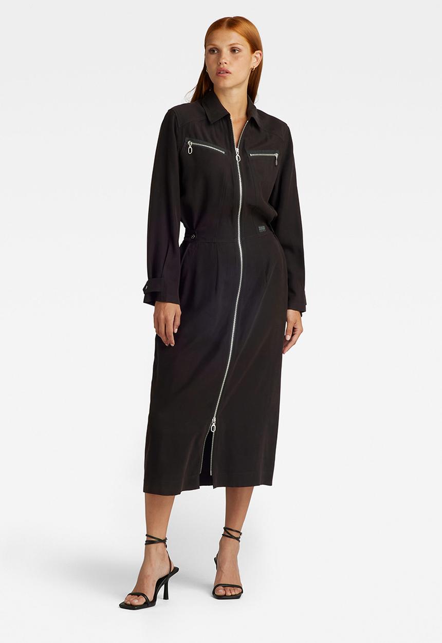 G-STAR - Zip through dress long sleeve wmn - dk black