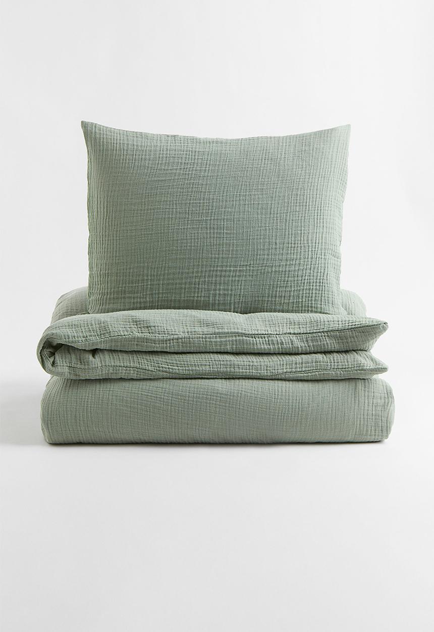 H&M - Muslin single duvet cover set - sage green