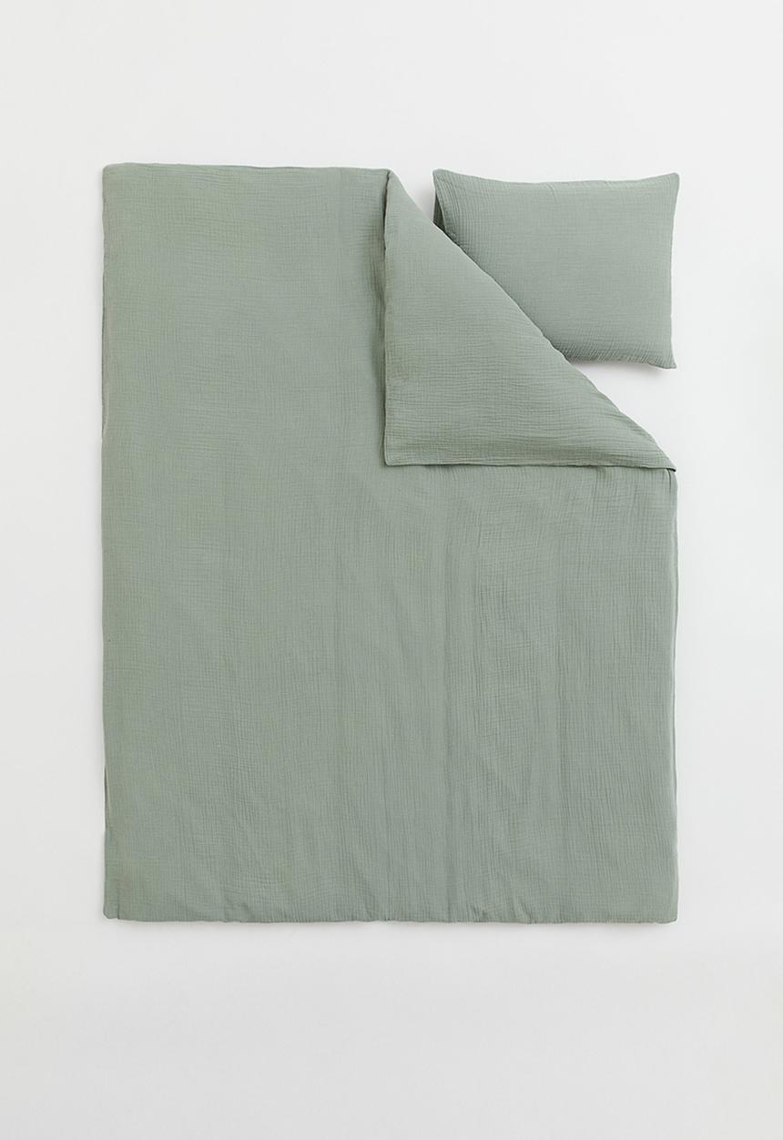 H&M - Muslin single duvet cover set - sage green