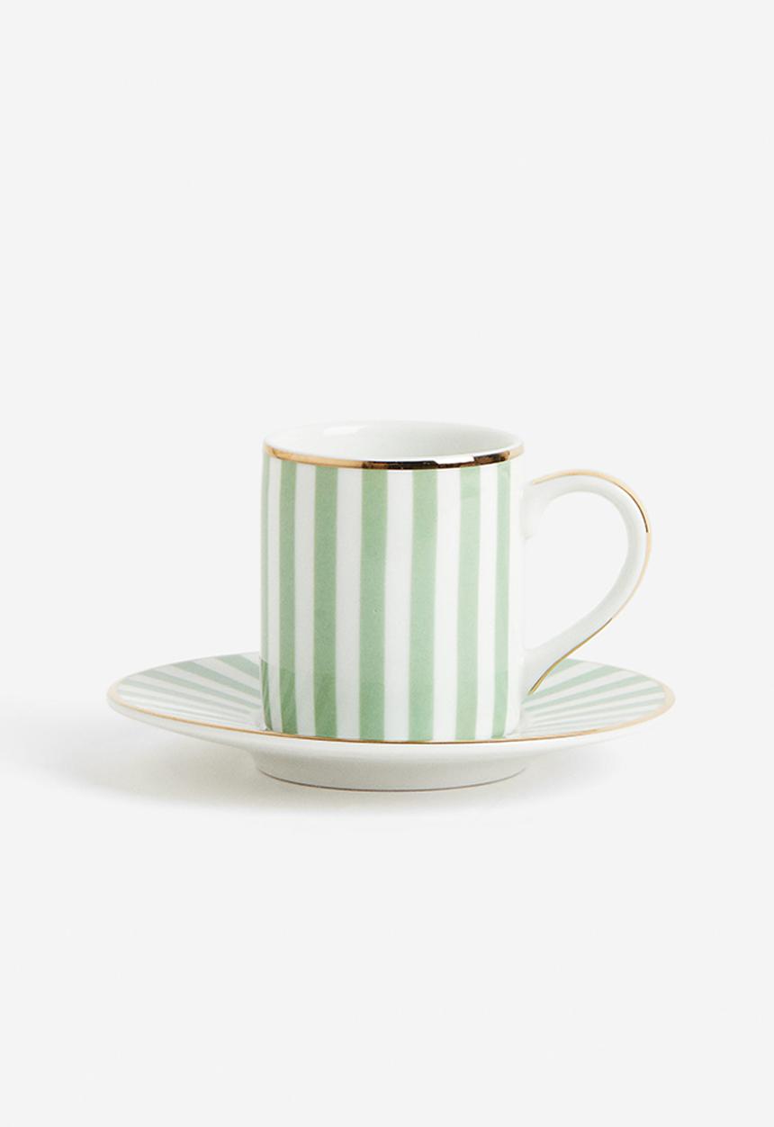 H&M - Espresso cup and saucer - light green/striped