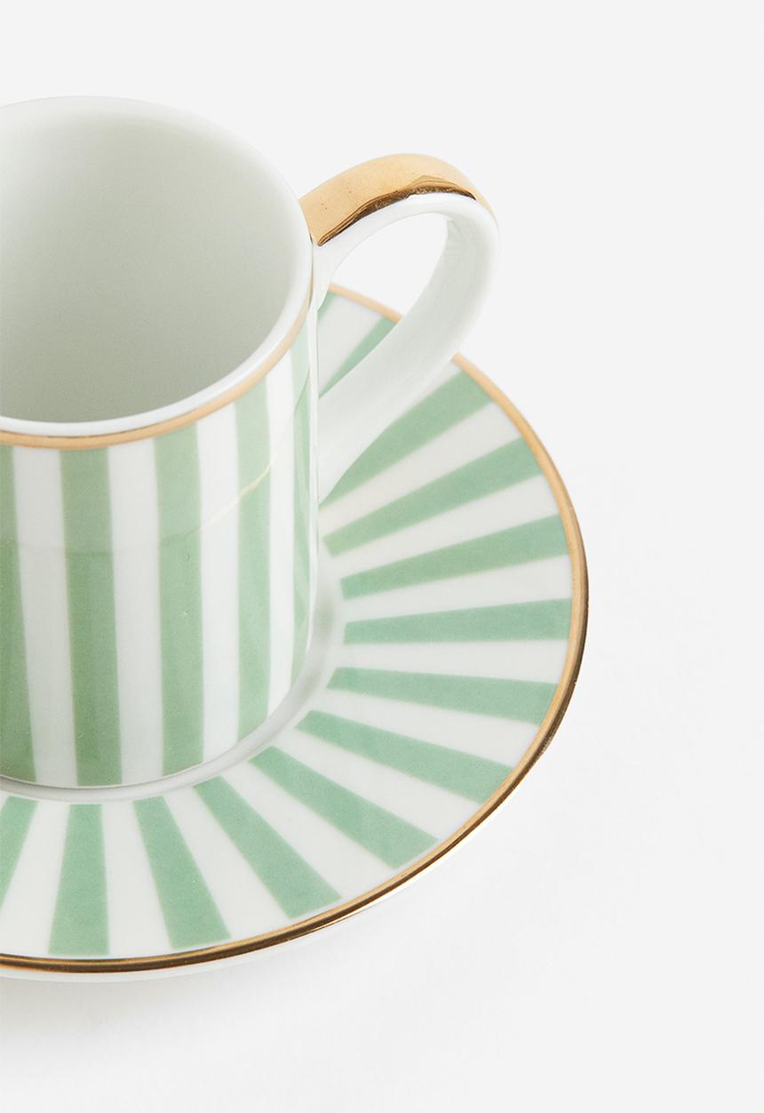 H&M - Espresso cup and saucer - light green/striped