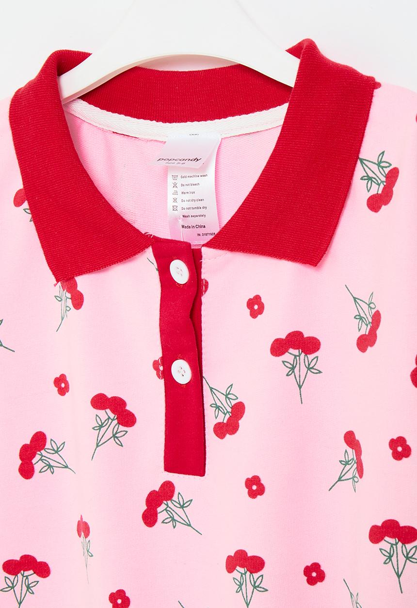 Pop Candy - Collared front button top - pink & red