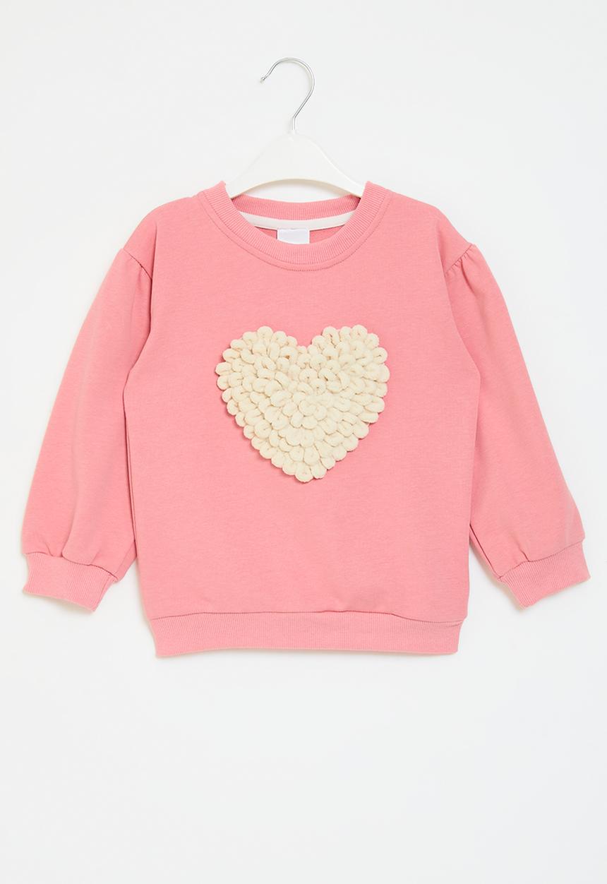 Pop Candy - Heart print sweat top - pink & white