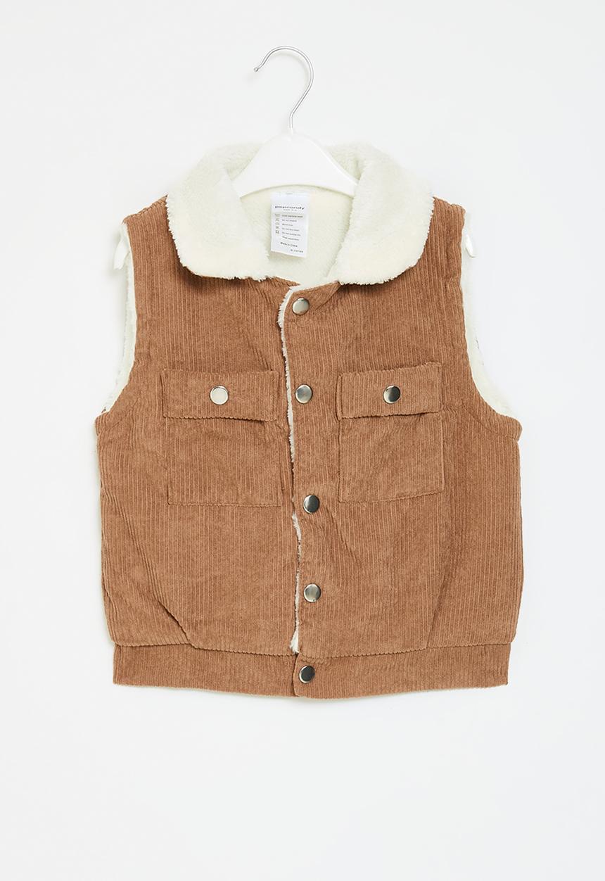 Pop Candy - Cord sherpa  gilet - brown