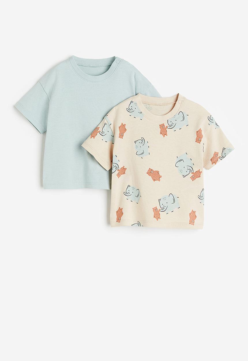 H&M - 2-Pack T-shirts - light beige animals