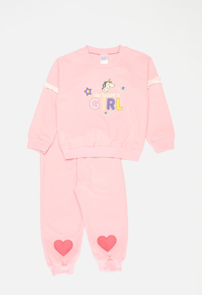 Pop Candy - Frill heart décor tracksuit set - pink