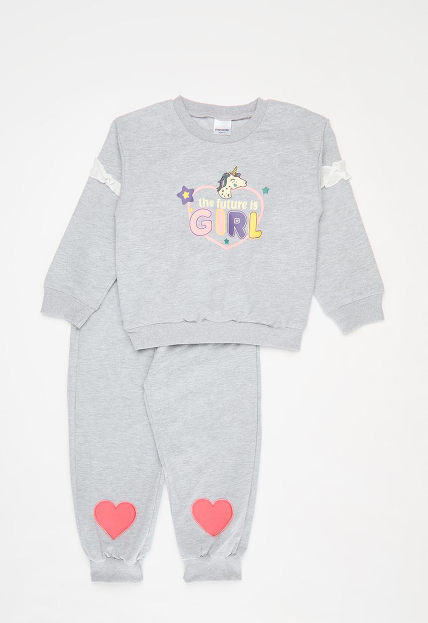 Pop Candy - Frill heart décor track suit set - grey