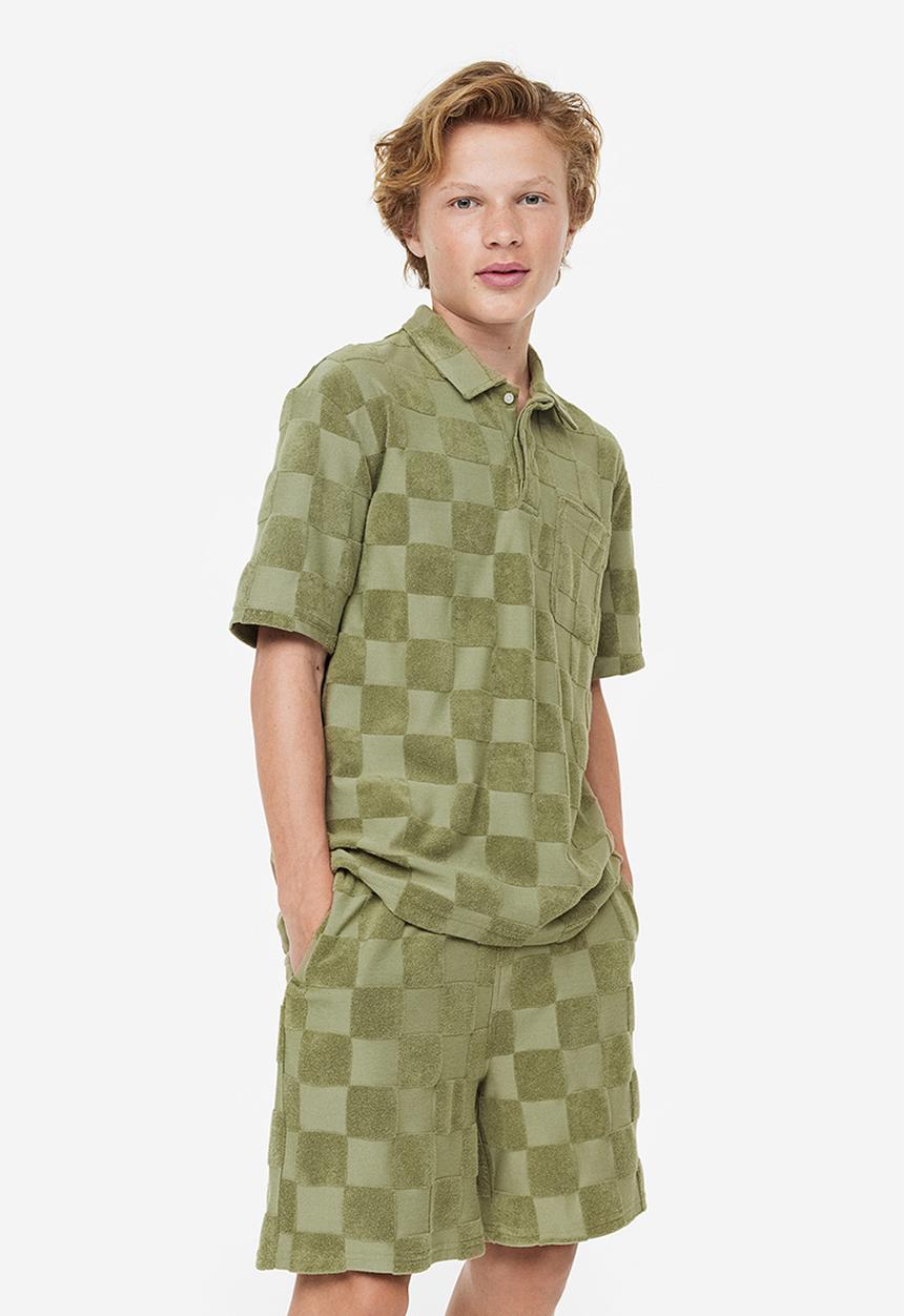 H&M - 2-Piece terry set - khaki green checked 