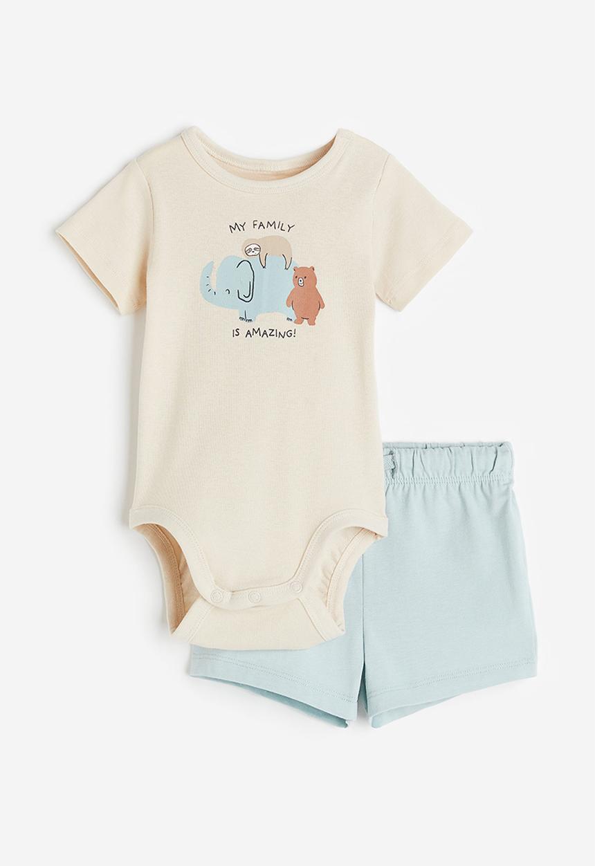 H&M - 2-Piece cotton set - light beige animals