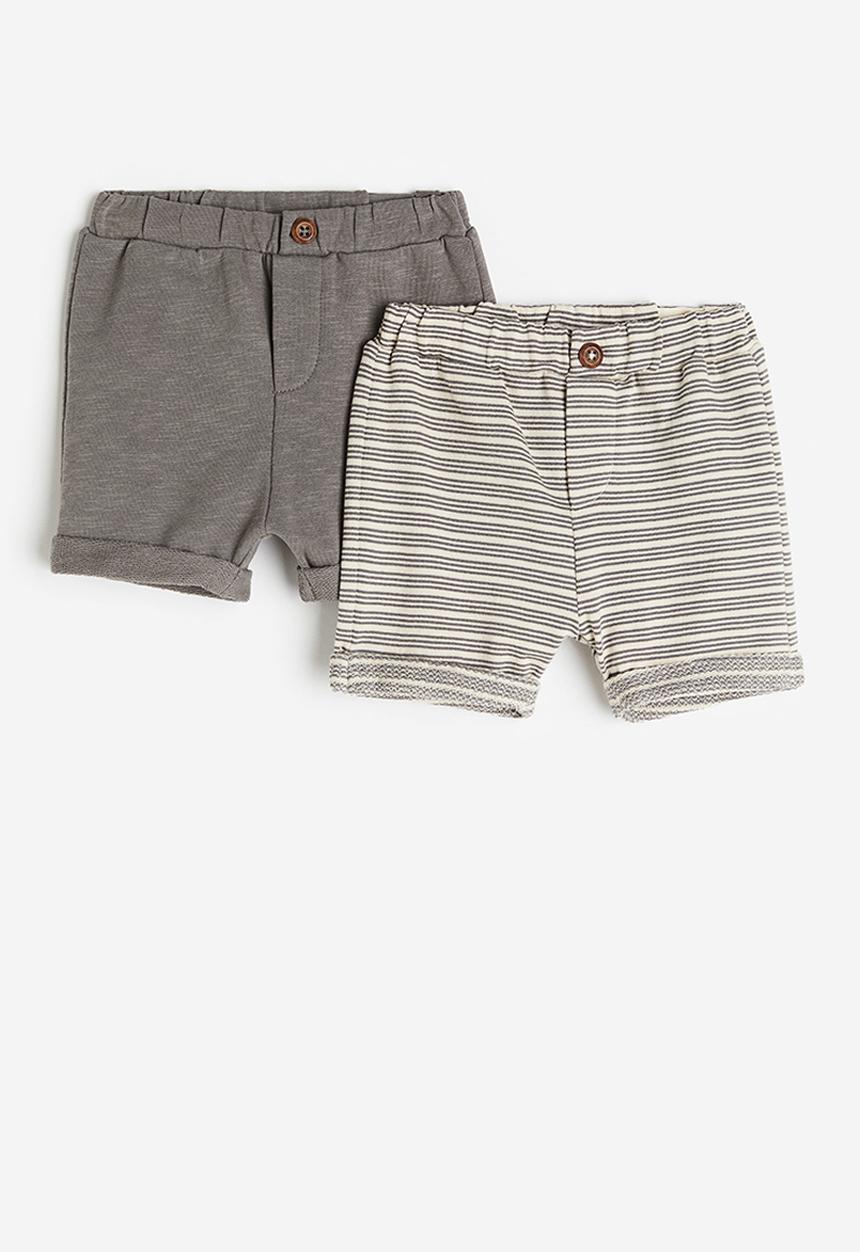 H&M - 2-Pack sweatshirt shorts - light beige striped 