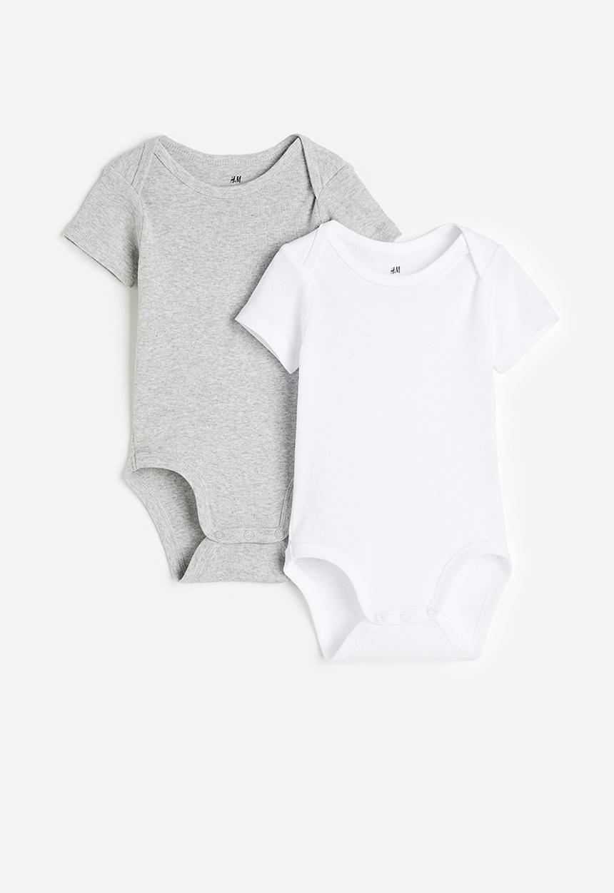 H&M - 2-Pack short-sleeved bodysuits - light grey marl white